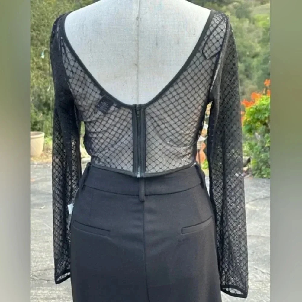 Sincerely Jules NWT Black Sheer Long Sleeve Bustier